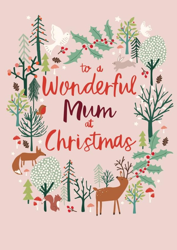 Christmas Card for Mum - Cute winter woodland - To a wonderful Mum created by Nina Raby - Jones