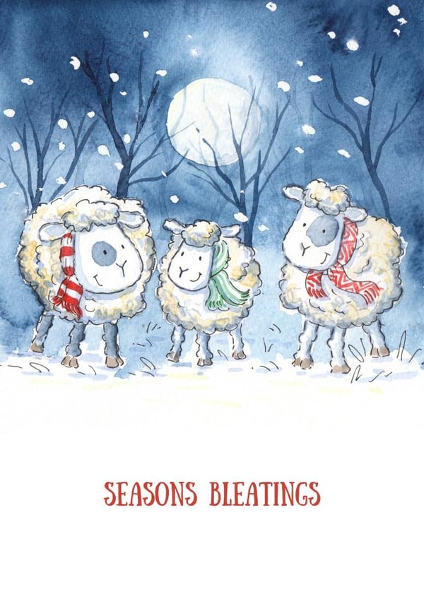 Cute Pun Christmas Sheep card - Seasons Bleatings created by Kate Garrett