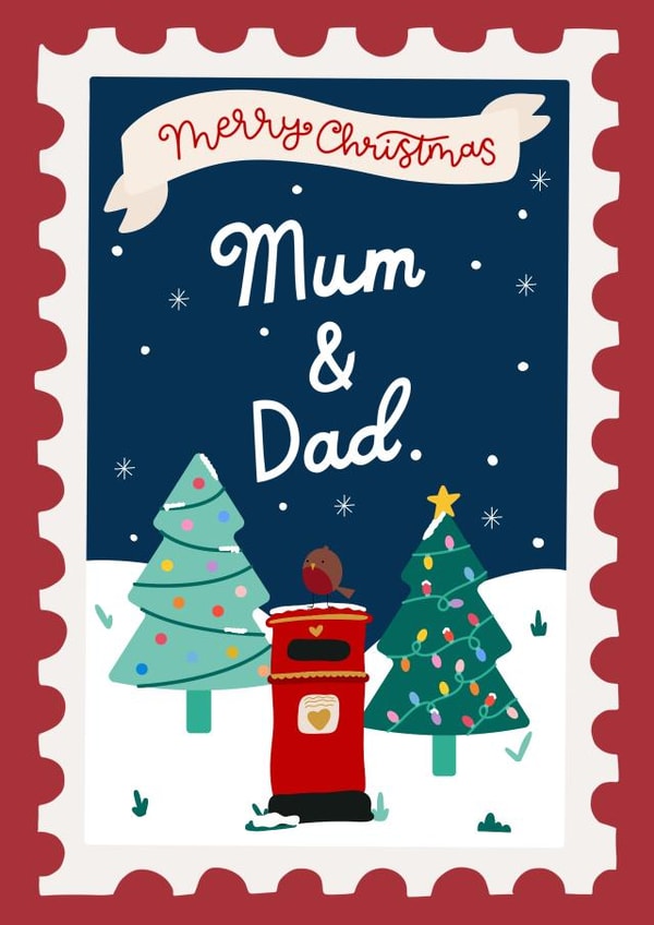 Cute Illustrated Parents Christmas Card created by Pearl Studio
