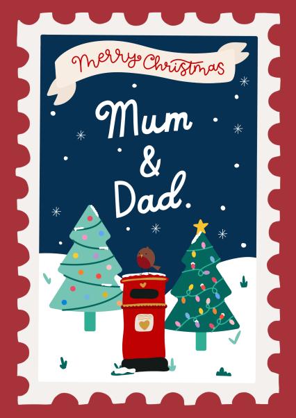 Cute Illustrated Parents Christmas Card | thortful