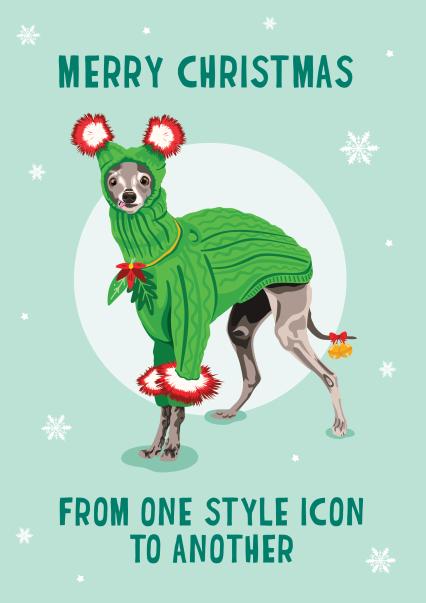 Cute Greyhound Dog Christmas Card Tika the Iggy Funny Style Icon thortful