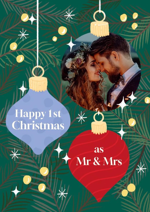 Cute Christmas Photo Card - 1st Christmas to the Happy Couple created by The Cake Thief