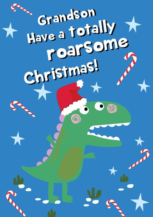 Grandson Roarsome Christmas - Punny Dinosaur Card created by @Laura Lonsdale Designs