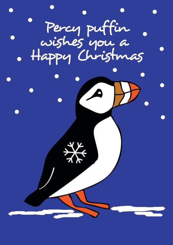 Cute puffin card has Christmas wishes for your friends created by Sal Roydhouse