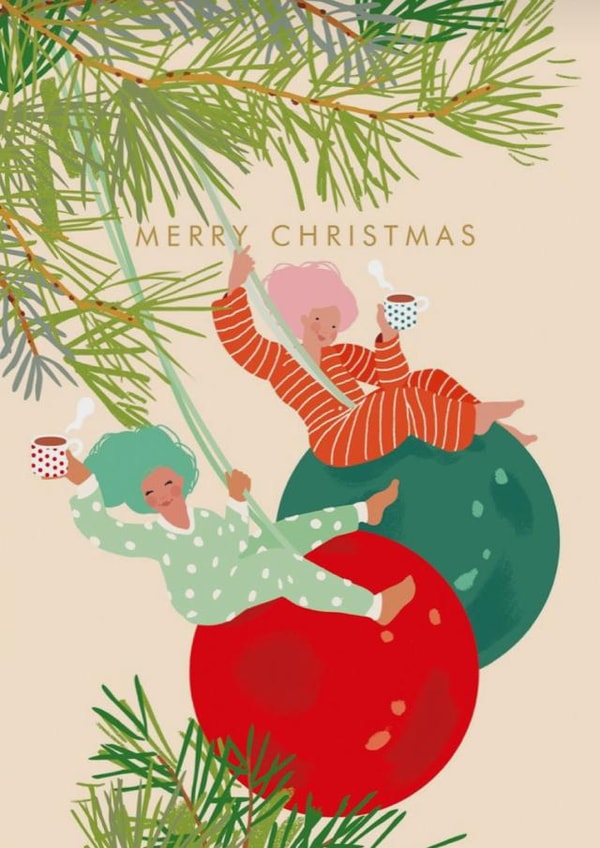 Cute Christmas Card For Your Bestie - Swinging from the tree created by Illustrationsbyisha