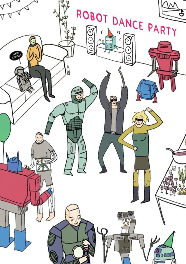 Funny Birthday Card - Robot Dance Party created by Hole in my Pocket