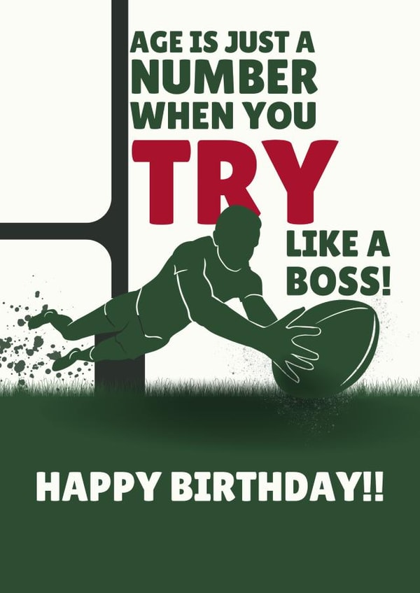 Fun Rugby Birthday Card - TRY Like a Boss created by Bolt + Paper