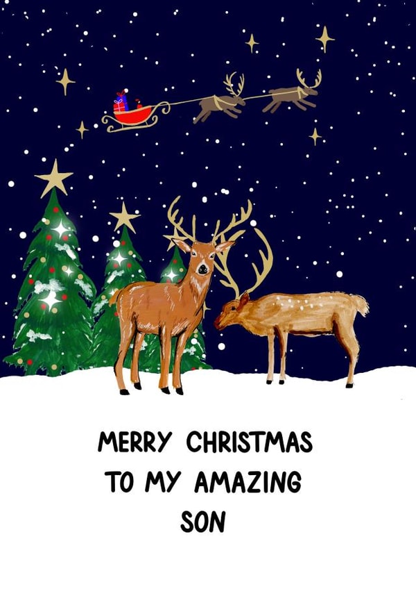 Classic Christmas Card For Son - Deer created by HCD Illustration
