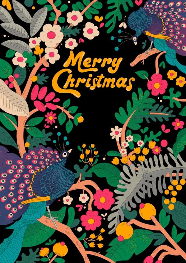 Pretty Christmas Card - Peacocks in Nature created by Kasia Cards