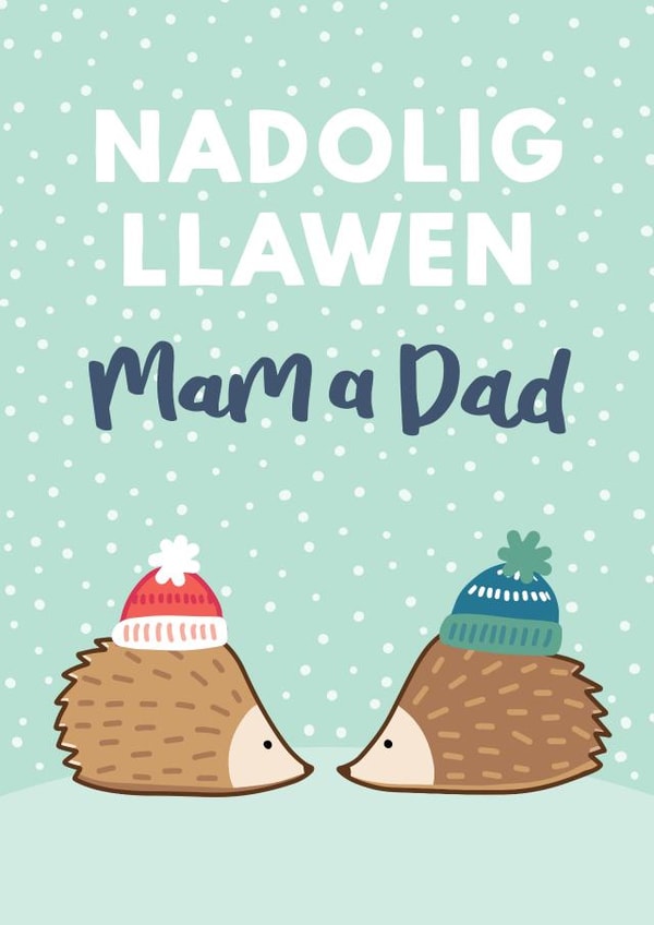Welsh Christmas Card for Mam and Dad - Nadolig Llawen created by Draenog Design