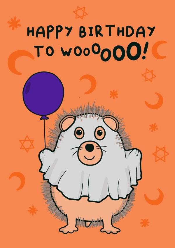Cute October Birthday Card - Spooky Hedgehog - Ghost - Halloween created by The Northern Bird