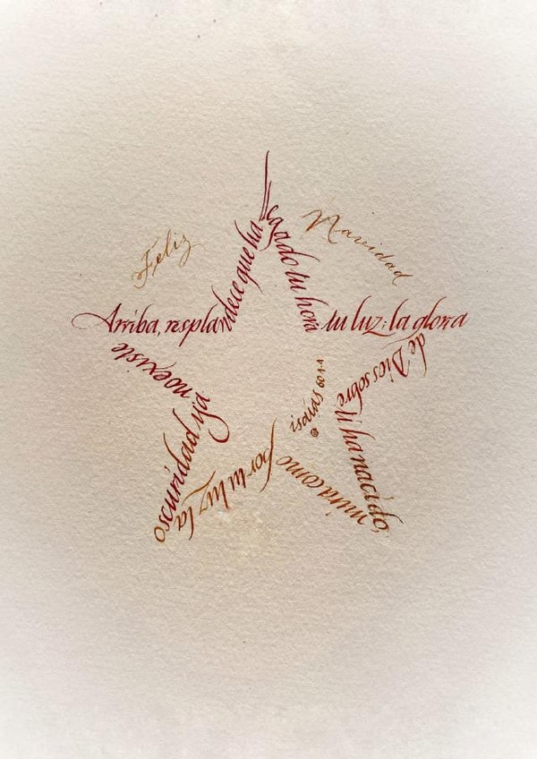 Elegant calligraphic star - biblic quote - Merry Christmas created by Esther Gordo