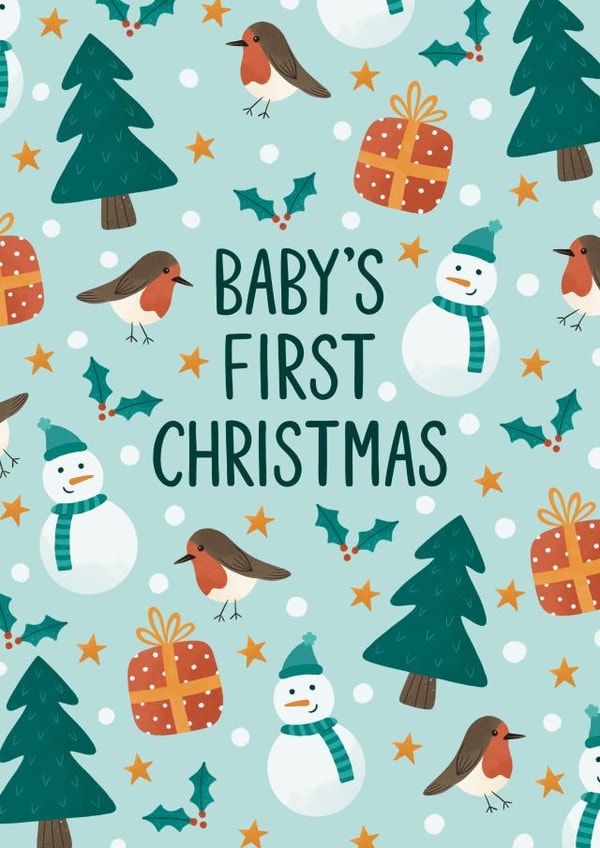 Cute Card For Baby's First Christmas – Festive Pattern – Robins, Sparkle & Snow created by Chloe Tyler