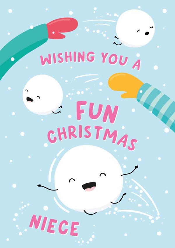 Cute Christmas Card - Niece - Snowball created by Macie Dot Doodles