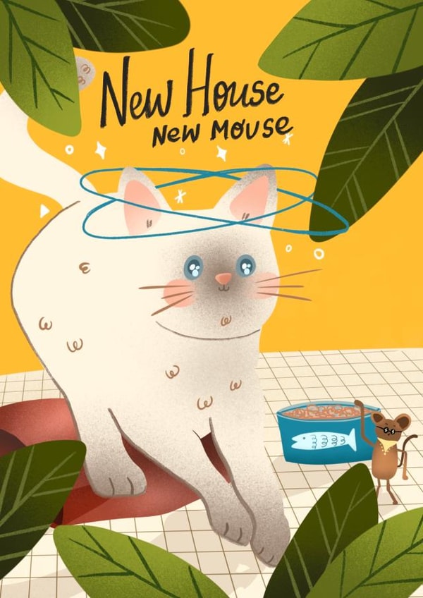 Funny Illustrated New Home Card For Cat Owners created by With Love Laxmi