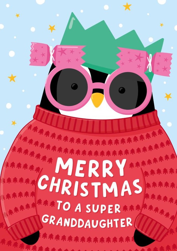 Cute Christmas Card - Granddaughter - Penguin created by Macie Dot Doodles
