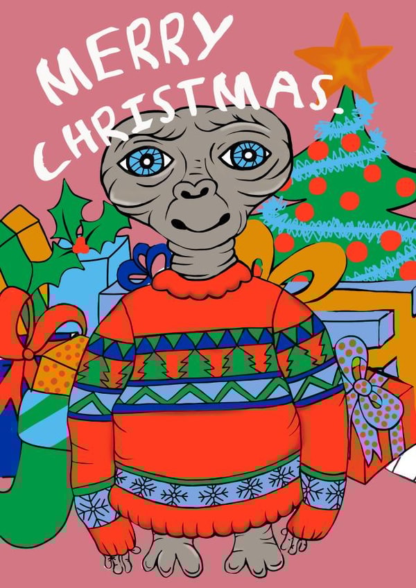 ET Christmas card, et fans, extra terrestrial created by Milk & Roses
