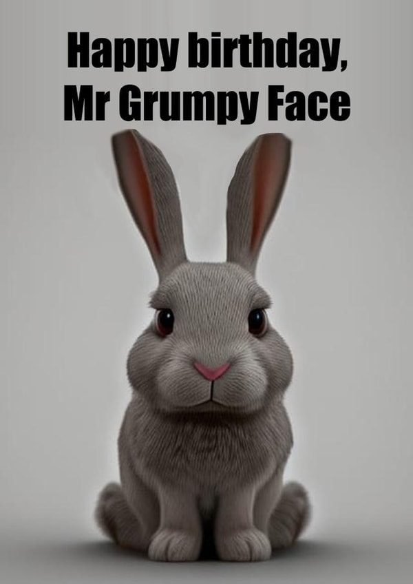 Funny Happy Birthday card for family or friend - Grumpy Bunny created by Purita Mok