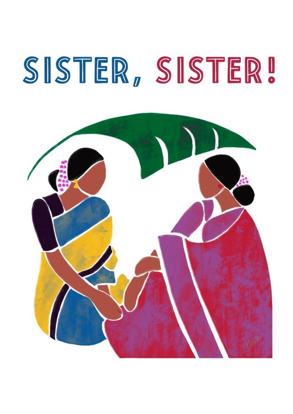 Cute card for the Sister/friend in your life - Sri lankan/Indian ladies in saree created by Dravidian Quill