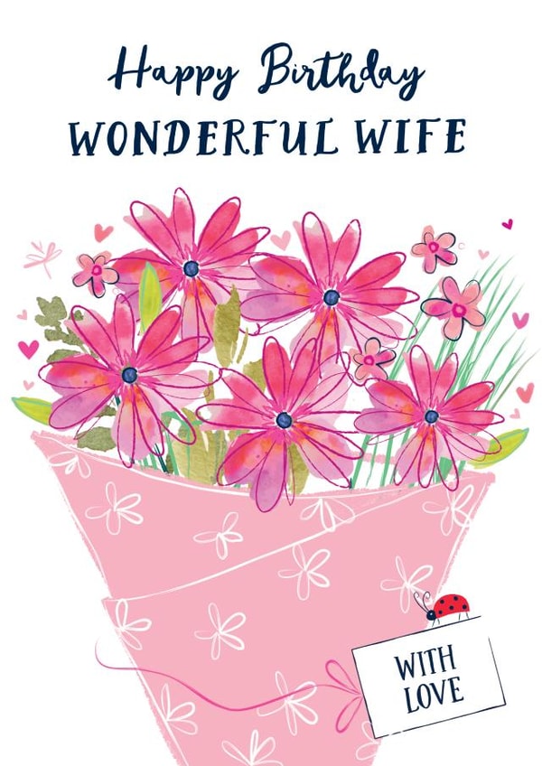 Traditional Birthday Card - Wonderful Wife - Flower Bunch created by Katie Phythian Design