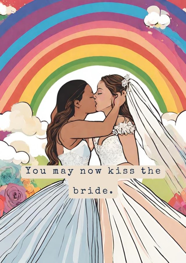 Mrs & Mrs Lesbian Rainbow Wedding Card - Kiss the Bride - Happy Couple or Wife created by Tommy Atkins