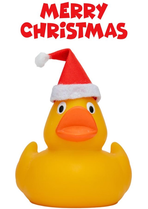 Cute Christmas card with a rubber duck wearing a Santa hat created by Bond Photography Creations