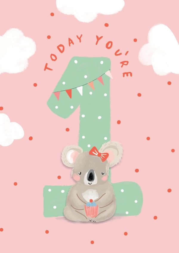 Cute 1st Birthday Card - Koala - Today You're 1 Year Old created by Paperlink and Meraki Greeting Cards
