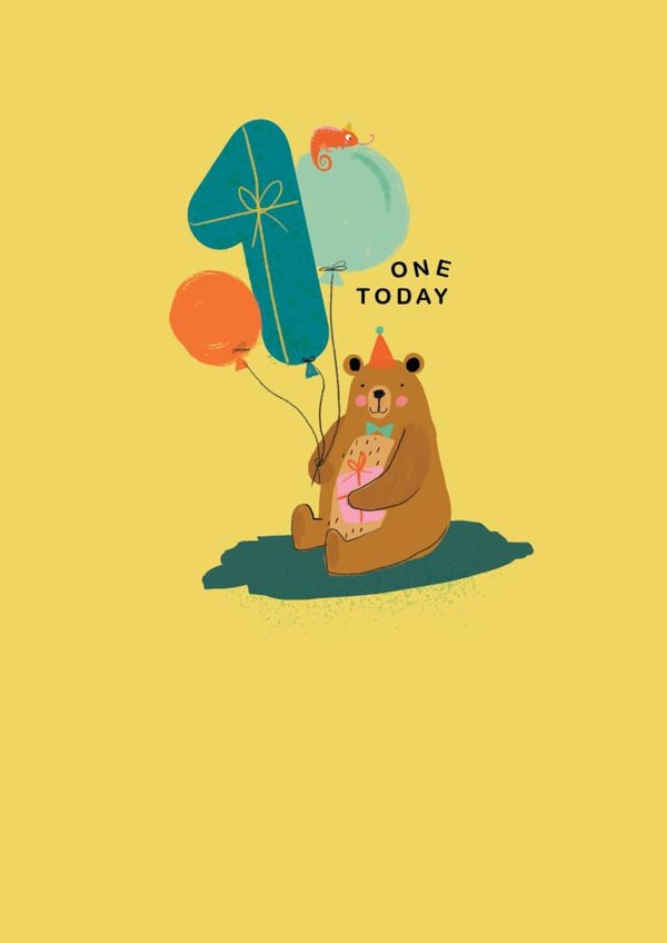 Cute 1st Birthday Card - Bear - Today You're 1 Year Old - One Today created by Paperlink and Meraki Greeting Cards
