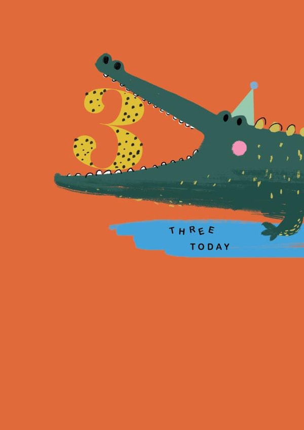 Cute 3rd Birthday Card - Crocodile - Today You're 3 Years Old - Three Today created by Paperlink and Meraki Greeting Cards