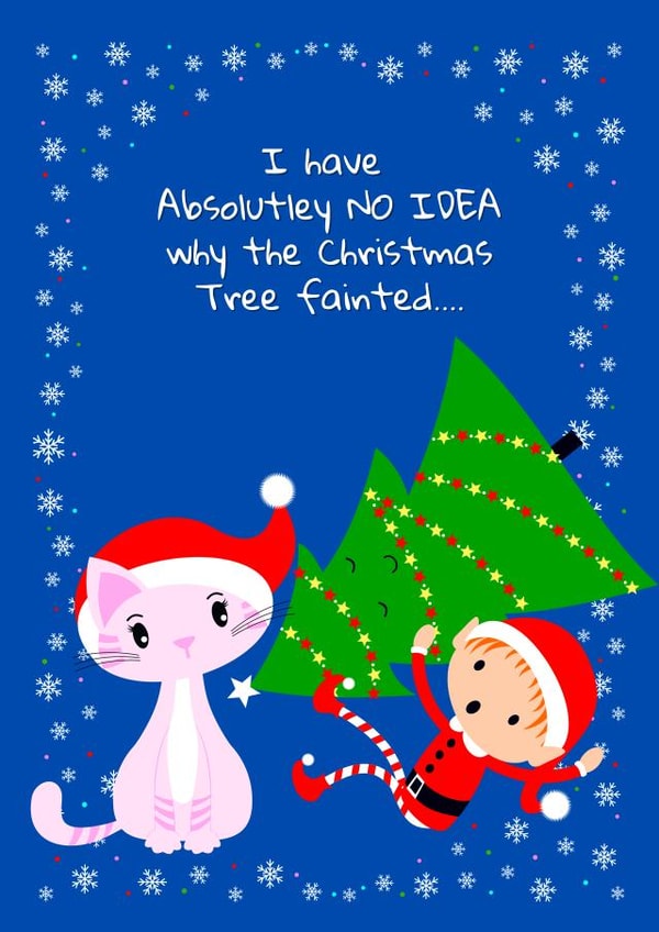 Cute Christmas Elf, Cat and Xmas tree for families, children and grandparents created by Ozric's Cards