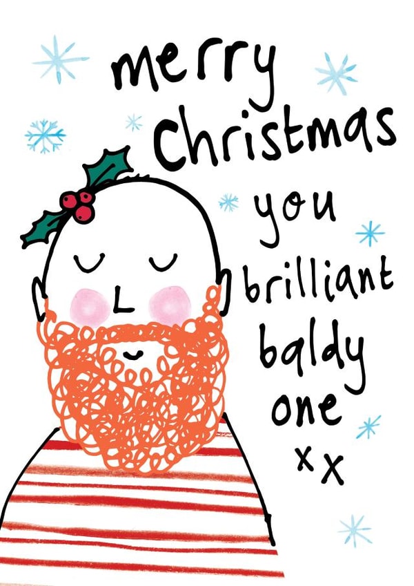 Funny Cute Christmas Card - for your Bald Beardy Ginger Man created by Bow & Bell
