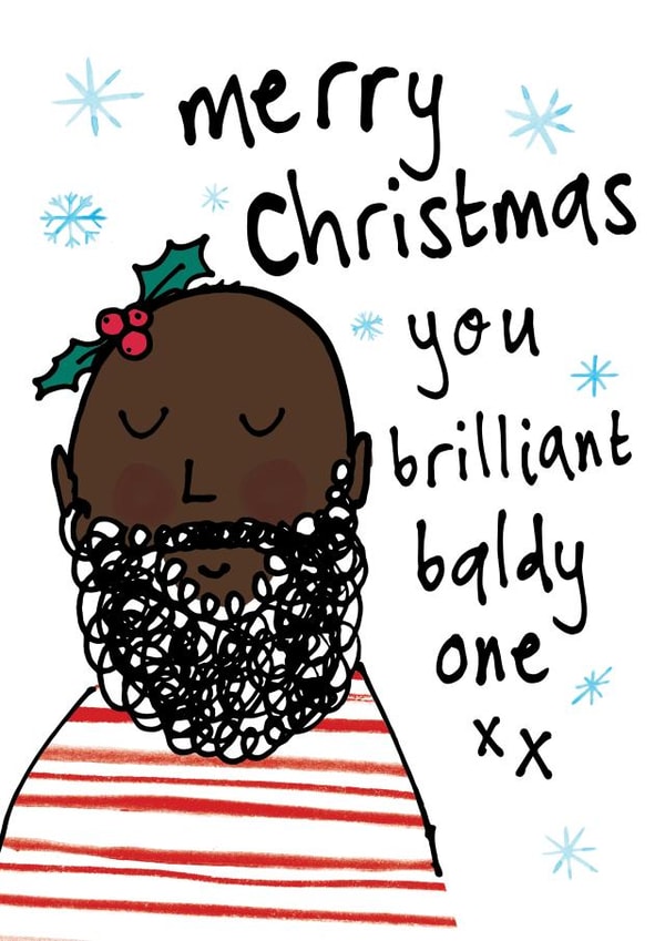 Cute Funny Christmas Card for Husband Boyfriend - Black Bald Beard created by Bow & Bell