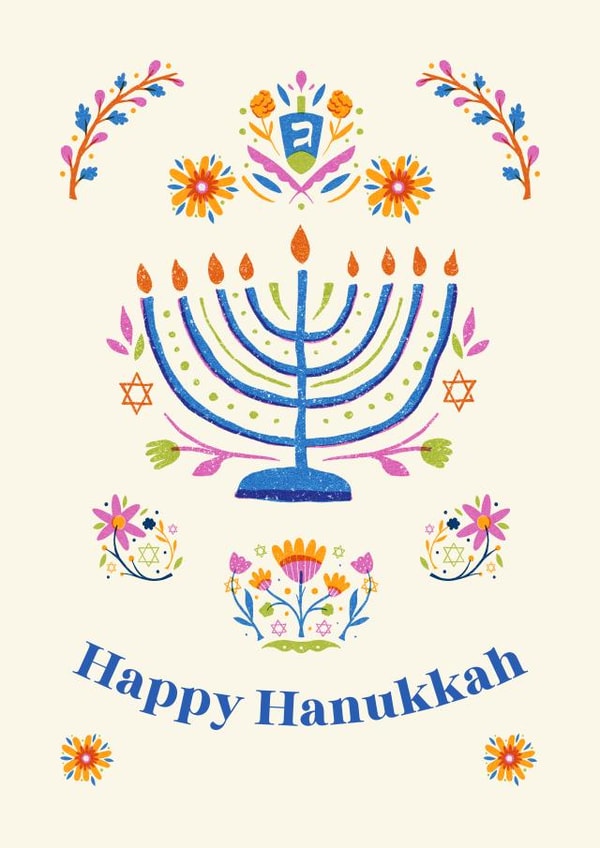 Hanukkah Blessings - Menorah, Flowers, Stars & Candles created by Dara, Ceramic Scripture