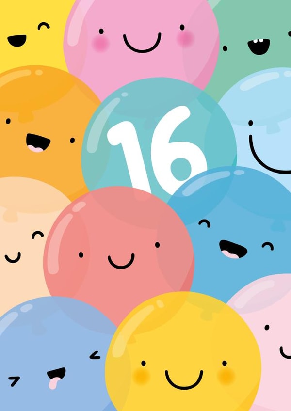 Funny 16th Birthday Card - Happy Balloons created by Fliss Muir