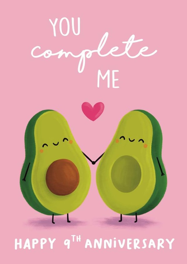 Cute 9th anniversary card - for significant other - you complete me created by Sophie Kent Illustration