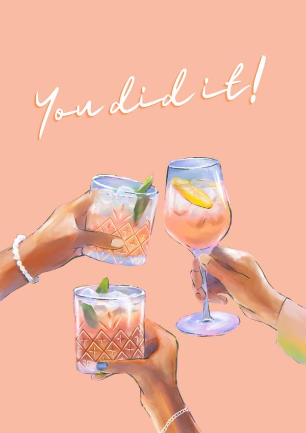 Cute cocktail congratulations card for your friend - you did it! created by Lola and Lily Prints