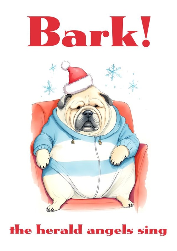 Cute cuddly lazy dog Christmas card - Bark! created by crackerjack