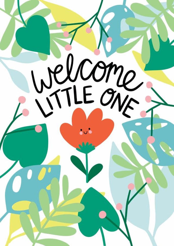 Welcome Little One - Cute Pretty Floral New Baby Card for Baby Girl or Baby Boy created by Christine Cuddihy Illustration