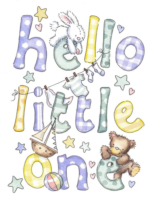 Cute Gender Neutral New Baby Card - Hello Little One created by Kate Garrett