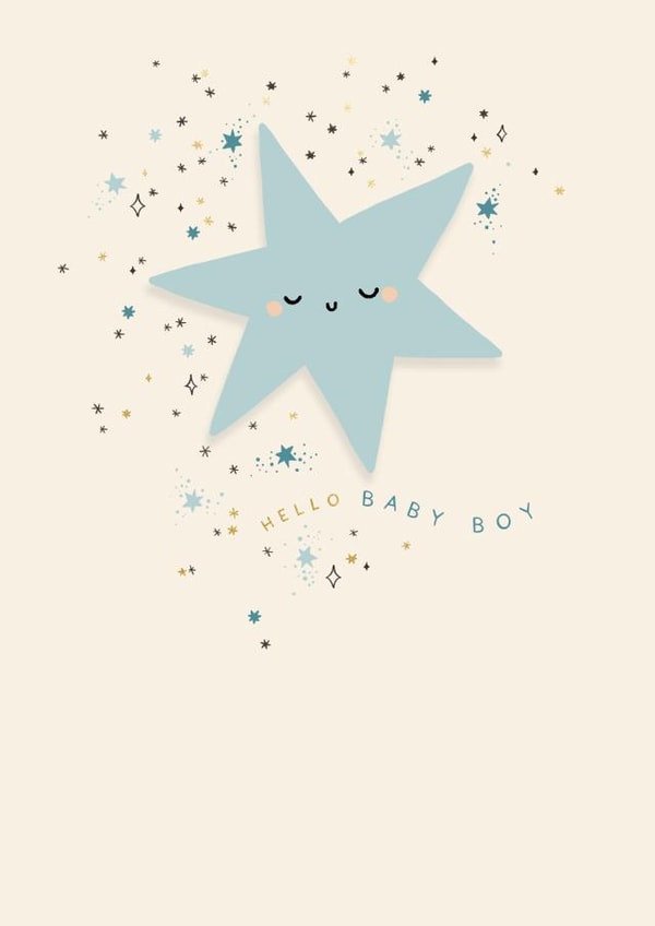 Cute Hello Baby Boy Card - New Baby - Congratulations created by Paperlink and Meraki Greeting Cards