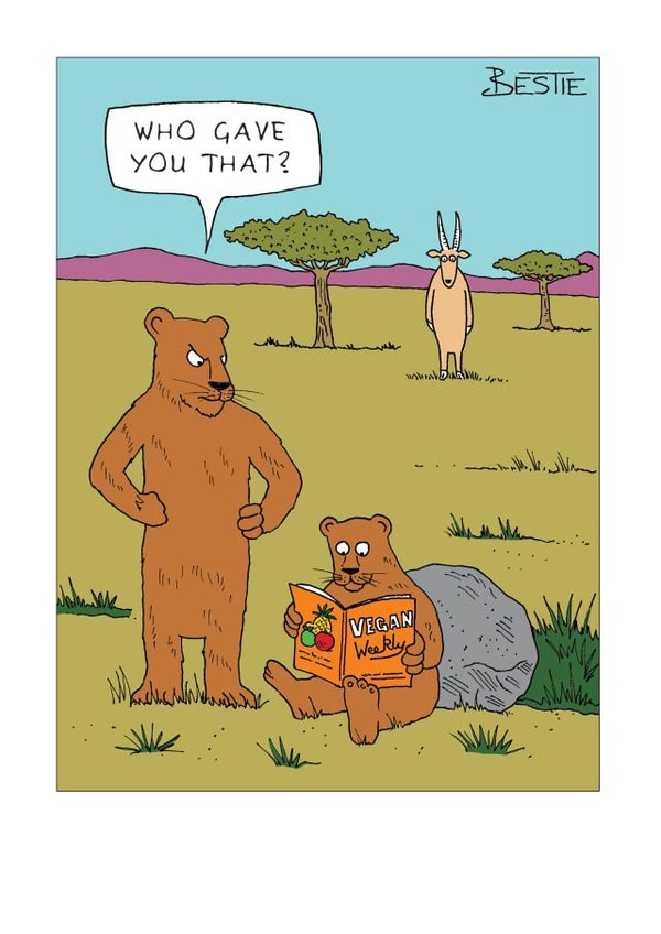 Funny Vegan Card - Bear & Goat - Birthday or Special Occasion created by Paperlink and Meraki Greeting Cards