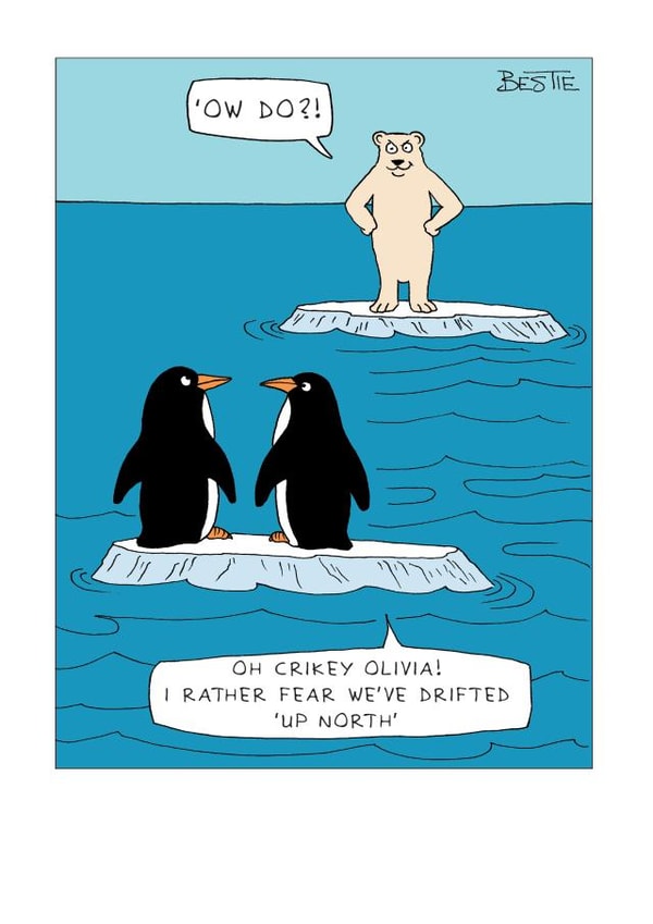 Funny Up North Card - Northerner Joke - Penguins & Polar Bear created by Paperlink and Meraki Greeting Cards