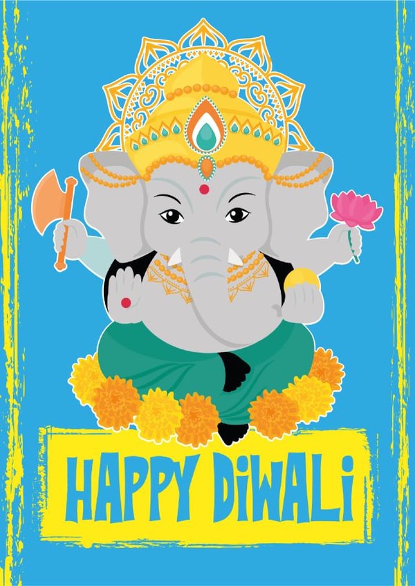 Cute Happy Diwali Card - Cartoon Ganesh created by The Purple Spell