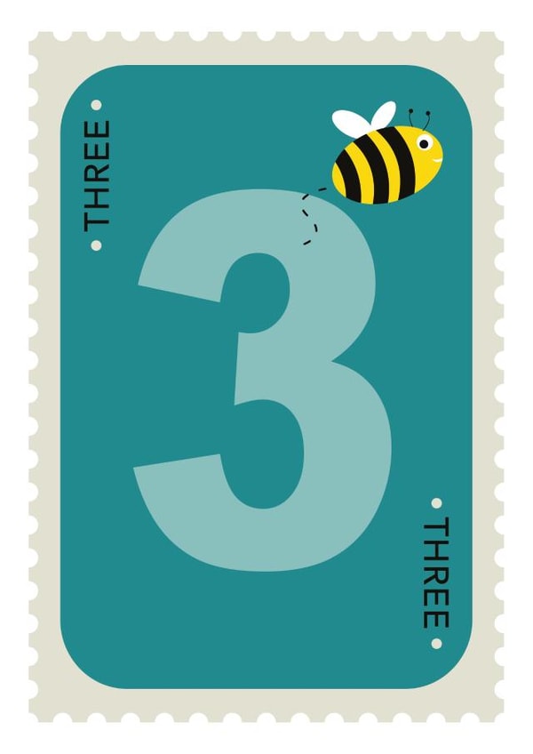 Cute Age 3 Birthday Card | Bee | Three created by Stripey Cats