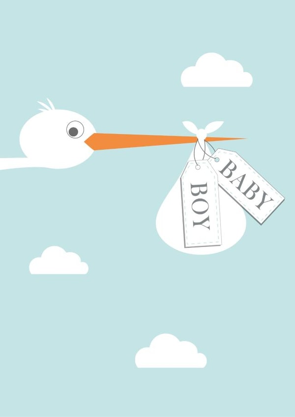 Newborn Baby Boy, New Parents Stork Congratulations Card created by Stripey Cats