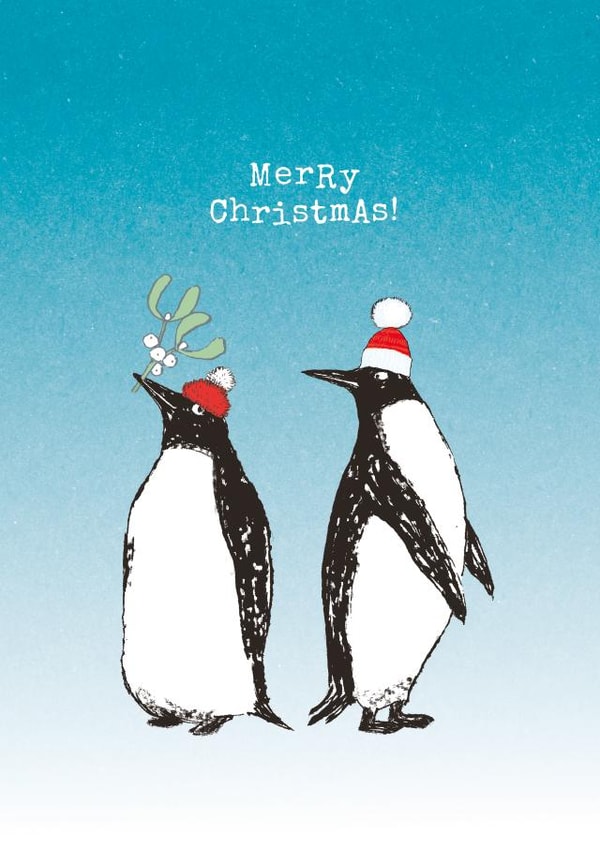 Cute Christmas card, penguins and mistletoe - Making Merry created by Paper Bird