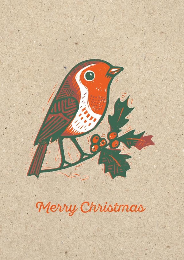 Traditional Christmas Robin design from printmaker Ian Cunliffe created by Paper Bird