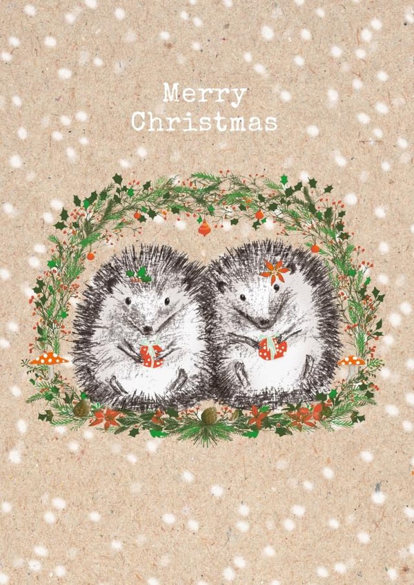 Cute Christmas hedgehogs in a festive bower - Winter Solstice created by Paper Bird