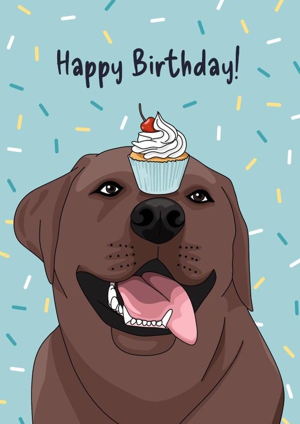 Cute Birthday Card - Chocolate brown Labrador and cupcake created by Evie Garnett Designs