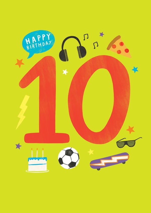 Fun 10th Birthday Card - Football - Skateboard -10 Years Old Today created by Paperlink and Meraki Greeting Cards